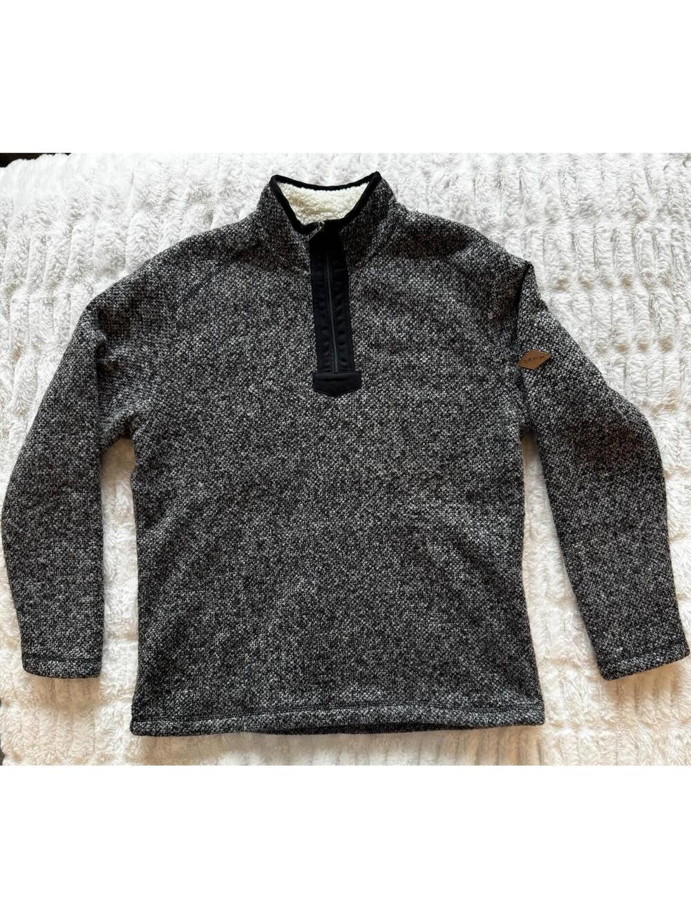 Orvis‎ Sherpa Fleece Pullover Mens Medium Gray 1/4 Zip Sweater Heavy Knit Lined